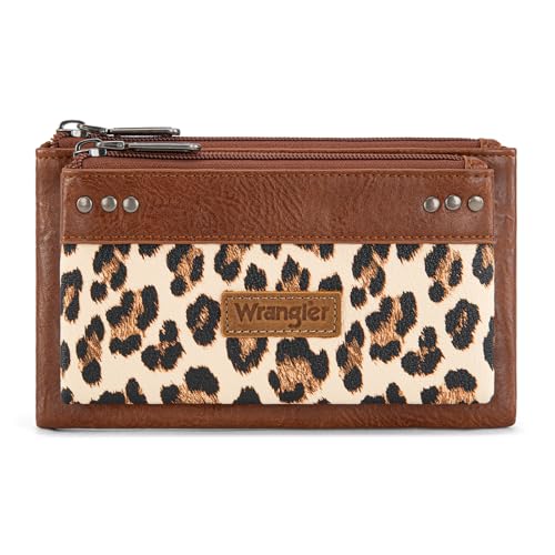 Montana West X Wrangler Brown Wallet Women Double Zipper Pocket Wallet with Rfid Blocking Large Phone Western Women's Wallets Card Cases & Money Organizers - color: Brown