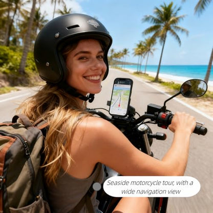 Universal Motorcycle Bike Phone Mount with 360° Rotation, Anti-Shake Silicone Grip, Universal Handlebar Mount 20-32mm, Phone Holder with Storage Hook