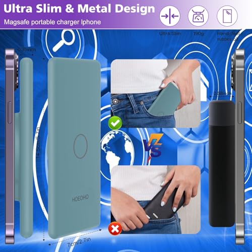 Magnetic Battery Pack for iPhone /17/16/15/14/13/12 Series, 10,000mAh Mag-Safe Battery Pack, Slim Mag-Safe Power Bank Charger, Power Bank Magnetic Charger for iPhone (Light Blue) - color: Light Blue