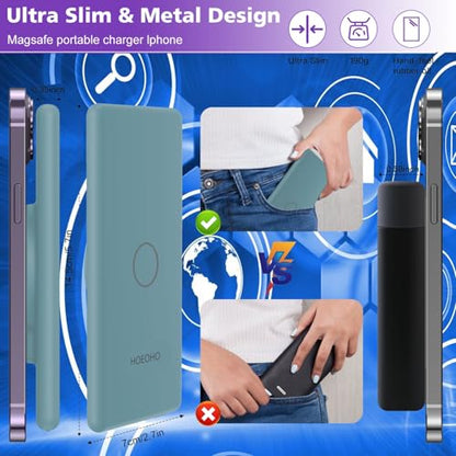 Magnetic Battery Pack for iPhone /17/16/15/14/13/12 Series, 10,000mAh Mag-Safe Battery Pack, Slim Mag-Safe Power Bank Charger, Power Bank Magnetic Charger for iPhone (Light Blue) - color: Light Blue