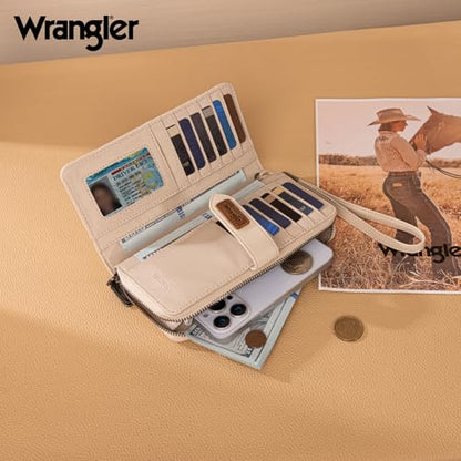 X Wrangler Women's Wallets Bifold Wristlet Wallets for Women Large Capacity Credit Card Wallet with ID Window - color: Leopard Beige