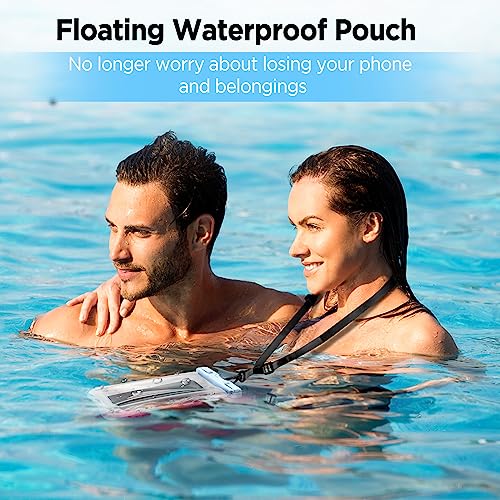 CACOE Floatable Waterproof Phone Pouch 2 Pack Up to 7.0",White+Blue | Floatable, IPX8 Waterproof Phone Case,Adjustable Lanyard,Dry Bags for Beach/Cruise/Travel/Camping/Kayak/Vacation Essentials - color: White+Blue