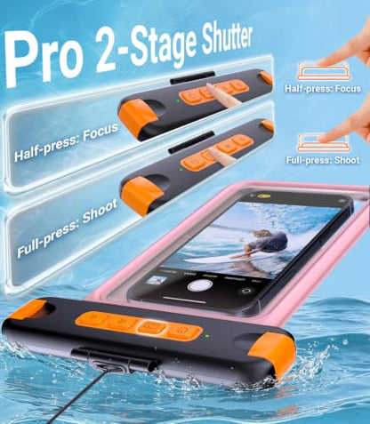 IP68 Bluetooth Shutter Waterproof Phone Pouch Case,Floating,Pink | Hands-Free Photo & Video Underwater Control.Large Waterproof Phone Case Universal Fit for 8.5" Phone(iPhone Samsung Google) - color: Pink