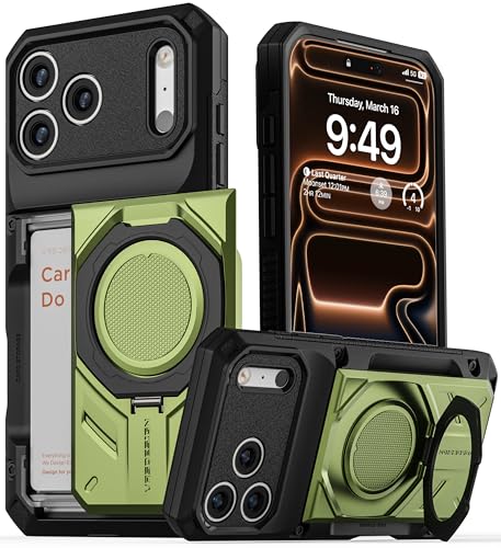VRS DESIGN Damda Glide Hybrid for iPhone 17 Pro Max Case (2025) [Magnetic Card Wallet] [Stores 4 Cards] Heavy Duty Rugged Cover (No Wireless Charging) - Tactical Olive - color: Tactical Olive