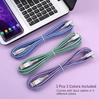USB C Cable Fast Charging,3Pack 10ft Nylon Right Angle USB A to USB C Cable - color: Blue,Green,Purple, size: 10ft