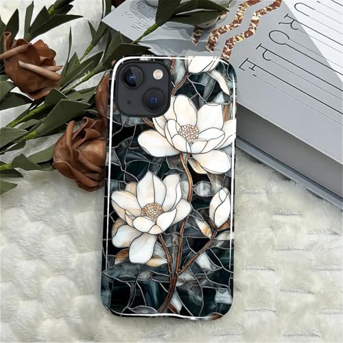 Magnetic Case for iPhone 13 iPhone 14,Compatible with Magsafe,PC Hard Shell & Silicone Inner Bumper,Shockproof Full-Body Cover Case - Stained Glass Unique Magnolia - color: Stained Glass Unique Magnolia, size: iPhone 14 iPhone 13