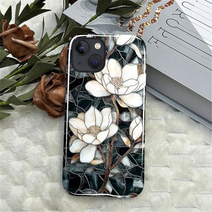 Magnetic Case for iPhone 13 iPhone 14,Compatible with Magsafe,PC Hard Shell & Silicone Inner Bumper,Shockproof Full-Body Cover Case - Stained Glass Unique Magnolia - color: Stained Glass Unique Magnolia, size: iPhone 14 iPhone 13