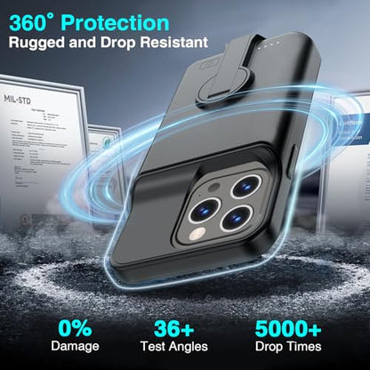 BOPPS Battery Case for iPhone 16 Pro with Stand，Slim Powerful 8500mAh Portable Rechargeable Protective Extended Charger Cover for iPhone 16 Pro Charging Case,Black