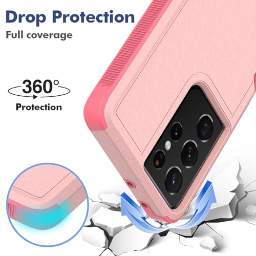 for Samsung Galaxy S21 Ultra Case: Dual Layer Protective Heavy Duty Cell Phone Cover Shockproof Rugged with Screen Protector - Military Protection Bumper Tough - Samsung Galaxy S21 Ultra 5G, Pink - color: Pink (PC) + Pink (TPU)