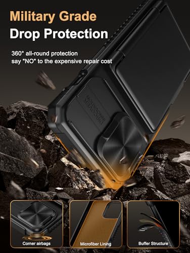 Vihibii for iPhone 13 Pro Case Wallet with Card Holder (4 Cards), Black | RFID Blocking, Slide Lens Camera Cover, Military Grade Drop Protection, Raised Edges Protect Screen, Ditch the bulky bag - color: Black, size: iPhone 13 Pro