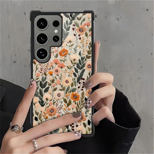 for Samsung Galaxy S24 Ultra Case,Soft Silicone Shockproof Bumper Camera Protection Phone Case-Dark Embroidery Flower - color: Dark Embroidery Flower, size: Samsung Galaxy S24 Ultra