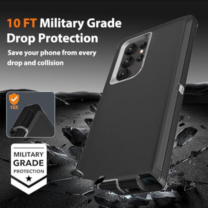 for Samsung Galaxy S22 Ultra Case with 2Pcs Self Healing Flexible TPU Screen Protector & Camera Lens Protector, 3 in 1 Heavy Duty Shockproof/Drop Proof/Dust Proof Case (Black/Grey) - color: Black/Grey