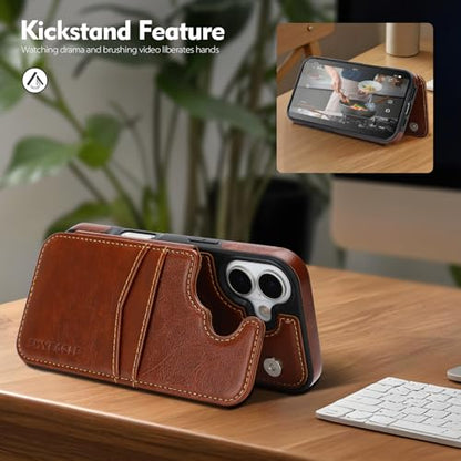 SkyEagle Compatible with MagSafe iPhone 17 Case Wallet,Brown | Magnetic Clasp,RFID Blocking,PU Leather,Flip Folio Shockproof Phone Cover,with Credit Card Slots & Kickstand for Men & Women - color: Brown, size: iPhone 17 - 6.3"
