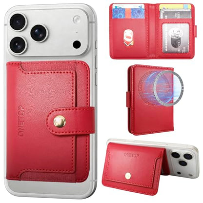 ONETOP for MagSafe Wallet,Magnetic Phone Wallet with 5 Card Slots,Burgundy | 1-12 Cards/Cash Holder for iPhone 17/16/15/14/13/12 Series,Detachable Wallet Stick-On Back,PU Leather RFID Blocking Kickstand - color: Burgundy