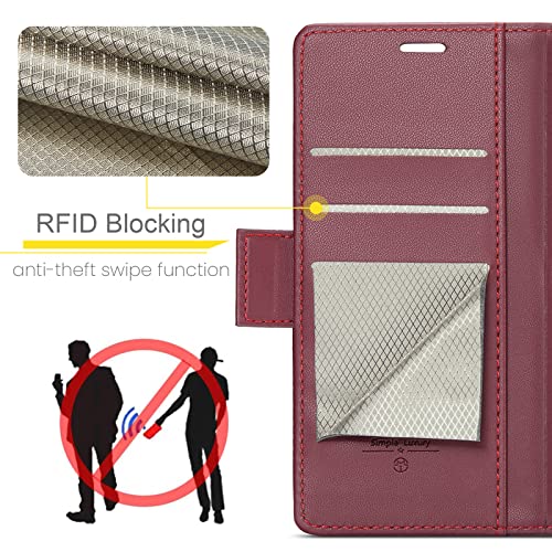 QLTYPRI Wallet Case for iPhone 12/12 Pro, Premium PU Leather Magnetic Flip Folio Case with RFID Blocking Credit Card Slots Kickstand Shockproof Protective Phone Case Cover - Wine Red | Premium PU Leather, Magnetic Closure Flip Case, RFID Blocking, Viewing