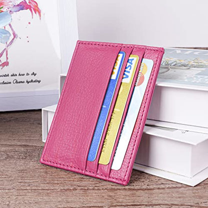 URAQT Leather Wallet, RFID Blocking Minimalist Card Holder, 6 Card Slots & 1 Pocket, Front Pocket Wallets for Men & Women (Rose Red) - color: rose Red
