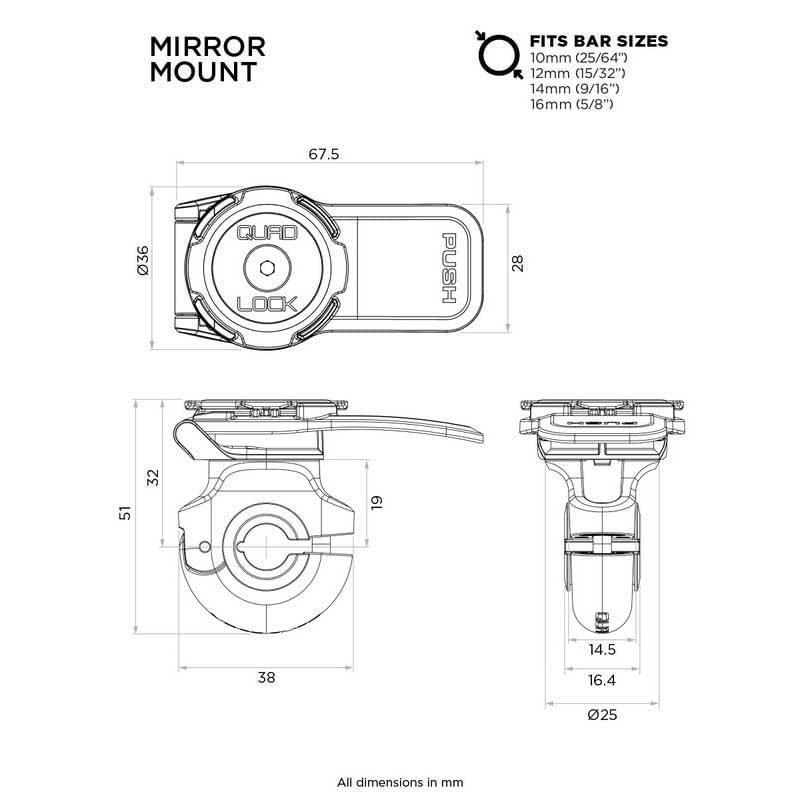 Quad Lock Motorcycle/Scooter Mirror Mount for iPhone and Samsung Galaxy Phones - size: Mirror Mount