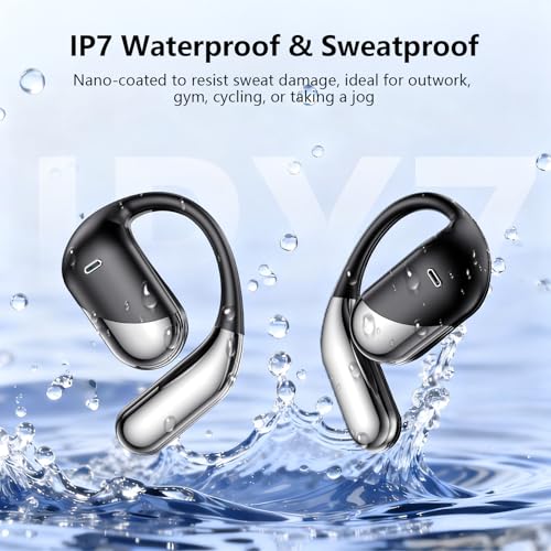 Open Ear Clip Wireless Earbuds Bone Conduction Headphones, Bluetooth Built-in Mic, Waterproof, LED Display Charging Case,Ear Hooks Ear Buds, Ultra-Comfort Design for Running/walking/office/workout - color: black classic