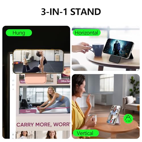 Magnetic Phone Wallet Stand for iPhone,4-Card Holder with RFID Blocking,6X Stronger Magnet,0.28in Slim Vegan Leather,Built-in Mirror &180° Stand for iPhone 17/16/15/14/13/12 Series(Black) - color: Black