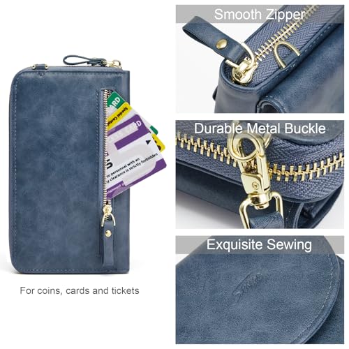 S-ZONE Small Crossbody Bags for Women Phone Purse RFID Blocking Wallet | Card Slots, Vegan Leather, Anti-theft, Multi Pockets, Detachable Adjustable Strap, Travel Eveyday Outing - color: Navy Blue