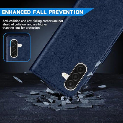 ZZXX for Samsung Galaxy A17 5G Wallet Case with [RFID Blocking] Card Slot Kickstand Magnetic Closure PU Leather Flip Fold Protective Phone Case for Samsung Galaxy A17(Blue-6.7 inch) - color: Blue
