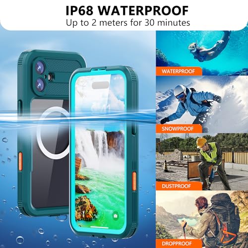 Fit with iPhone 16 Plus Phone Case IP68 Waterproof Magnetic - color: Cyan-Teal, size: iPhone 16 Plus 6.7 inch