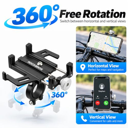 ROCKBROS Aluminum Bike Phone Mount for 4.7-7.1" Phones Handlebar Mount - style: Handlebar Mount(Black Red)