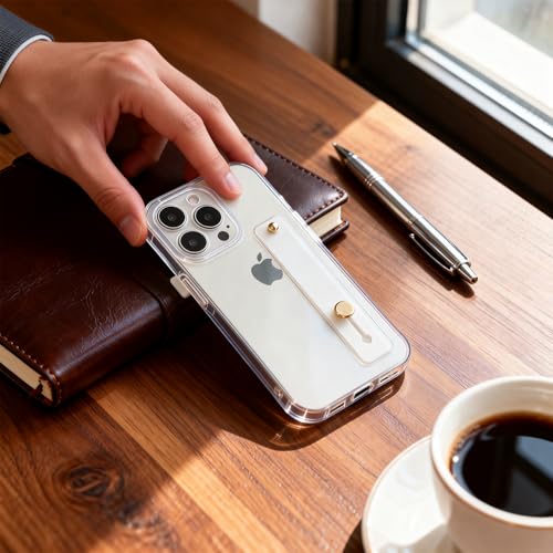 Strap Case for iPhone 14 Pro with Stand, HD Clear | Wrist Strap Kickstand, Adjustable Finger Hand Grip Loop, Slim Transparent Anti-Scratch Back, Soft Bumper Phone Cover - color: HD Clear, size: iPhone 14 Pro