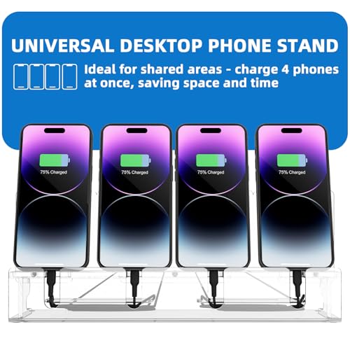 4 Phones Acrylic Multiple Cell Phone Stand - color: Clear