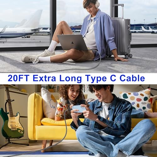 USB C to USB C Cable 20FT, Extra Long, 60W Fast Charging, USB 2.0 Data Sync - color: 20FT Long USB C Cable (Black)