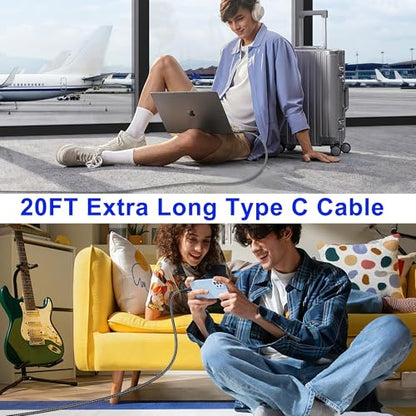 USB C to USB C Cable 20FT, Extra Long, 60W Fast Charging, USB 2.0 Data Sync - color: 20FT Long USB C Cable (Black)