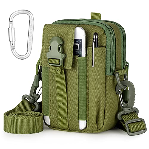 Tactical Molle Phone Pouch Nylon Multi-Purpose EDC Pouch Utility Waist Bag Tool Holster with Shoulder Strap for 4.7"-6.7" Smartphone - color: Green