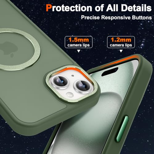 Magnetic for iPhone 15 Plus Case with Ring Stand, Midnight Green | Invisible Magnetic Kickstand, 10FT Drop Protection Shockproof, Velvety Touch, Slim Translucent Matte Back - color: Midnight Green, size: Iphone 15 Plus 6.7 inches