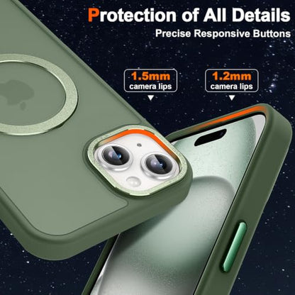 Magnetic for iPhone 15 Plus Case with Ring Stand, Midnight Green | Invisible Magnetic Kickstand, 10FT Drop Protection Shockproof, Velvety Touch, Slim Translucent Matte Back - color: Midnight Green, size: Iphone 15 Plus 6.7 inches