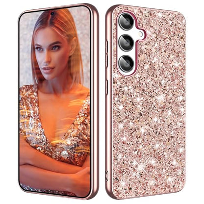 S25 FE Glitter Case for Samsung Galaxy S25 FE 5G Phone Case for Women Girls, Slim Ultra Thin Matte Back Shockproof Protective Cover for Samsung S25 FE 5G, Crystal Bling Case, 2025 (Rose Gold) - color: Rose Gold