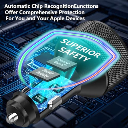Apple MFi Certified iPhone 17 Car Charger 4Port 90W USB-C&USB-A Car Charger - color: Charcoal Black