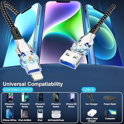 90 Degree iPhone Charger Cord with 180°Rotating Head, 6.6FT Swivel Right Angle Lightning Cable for Apple Carplay, MFi Certified Charger for iPhone 14 13 12 11 X Xs Pro, iPad
