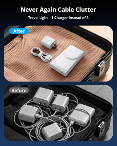 JoyGeek Foldable 3-in-1 Wireless Charging Station for iPhone Air/17/16/15/14/13/12, Charging Stand for Apple Watch 11-2 and AirPods, Travel Wireless Charger - color: oyster white