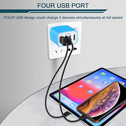 USB Charger Cube, Wall Charger Plug, AILKIN 4.8A 4-Muti Port USB Adapter - color: Blue