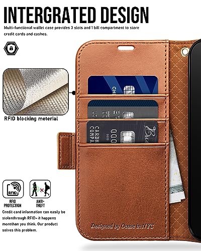OCASE Compatible with iPhone 15 Wallet Case, PU Leather Flip Folio Case with Card Holders RFID Blocking Kickstand [Shockproof TPU Inner Shell] Phone Cover 6.1 Inch 2023, Retro Brown - color: Retro Brown
