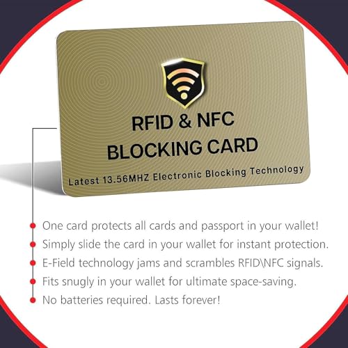 SaiTech IT 5 Pack RFID Blocking Card for Credit Debit ID Card, Golden | Slim Anti-Theft Contactless NFC RFID Blocker Protector, Easily Fit into Wallet and Purse, for Men & Women - color: Golden