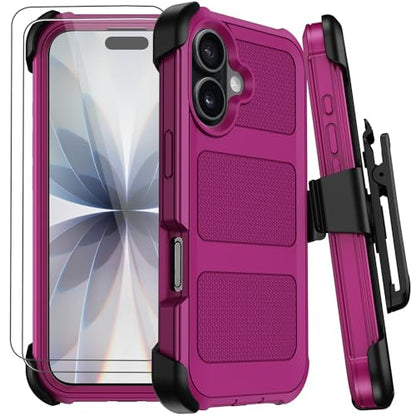 for iPhone 17 Case with Belt Clip Holster & Kickstand,Military Grade Drop Tested Shockproof Heavy Duty Rugged Cover,w/2X Screen Protectors Defender Bumper Protective Cases for Apple 17 (Burgundy) - color: Burgundy