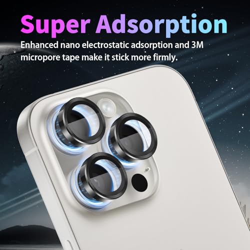 Camera Lens Protector for iPhone 15 Pro/15 Pro Max, Black - color: Black
