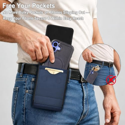ykooe Cell Phone Holster with Belt Clip Magnetic Closure Card Holder Blue - color: Blue, size: X-Large