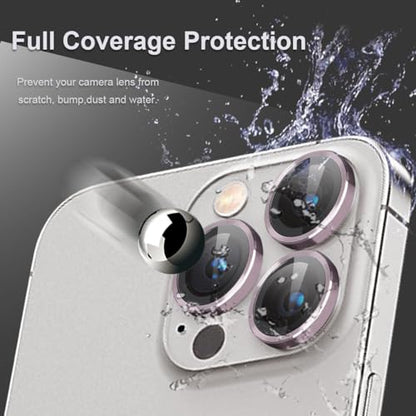 [3+1] Compatible for iPhone 15 Pro ＆ iPhone 15 Pro Max Camera Lens Protector 9H Tempered Glass Camera Cover Metal Individual Ring Full Coverage Camera Lens Protector with Removal Tool (pink) - color: pink