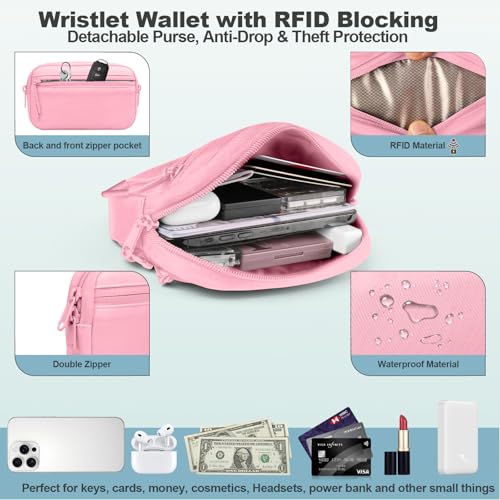 YFWE Clip and Go Strap for Phone with Wallet Crossbody, Adjustable Phone Lanyard with Detachable RFID Wristlet Wallet, Pattern Strap - Pink(L) - color: Pink-pattern Strap, size: Large