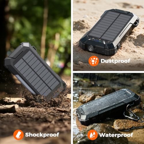 BLAVOR Solar Power Bank Built-in Retractable Cable 20000mAh - color: Black