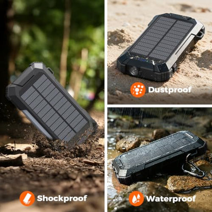 BLAVOR Solar Power Bank Built-in Retractable Cable 20000mAh - color: Black
