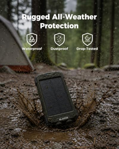 BLAVOR Solar Power Bank 10,000mAh Portable Wireless Charger for Cell Phones - color: Olive Green