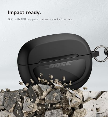 SURITCH Case Cover for Bose Ultra Open Earbuds(2024), Shockproof Protective Cover for Bose Ultra Open Wireless Ear Earbuds Charging Case Accessories with Carabiner, Black - color: Black